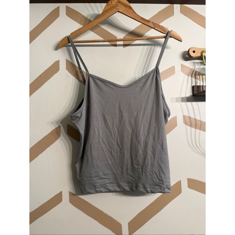 Two 2 Fly Gray Sleeveless Stretchy V-Neck Spaghetti‎ Strap Tank Top Size L/XL